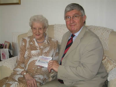 Dr Hywel Francis with Mrs Minnie Aitken of George Street, Port Talbot