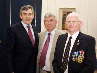 Hywel with the Prime Minister, Gordon Brown MP and Roger Sheppard from Coed Hirwaun at an Armed Forces Day Reception in No 10 Downing Street